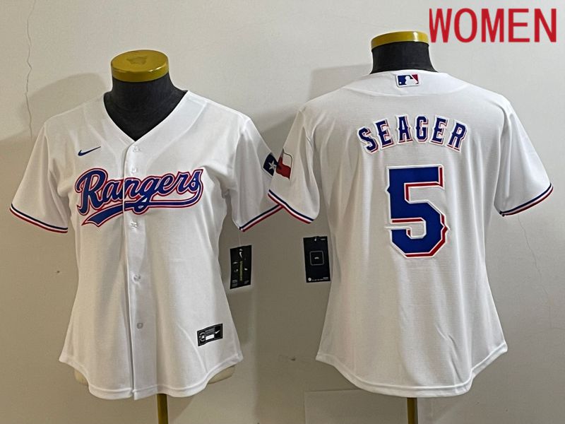 Women Texas Rangers 5 Seager White Game Nike 2023 MLB Jersey style 1